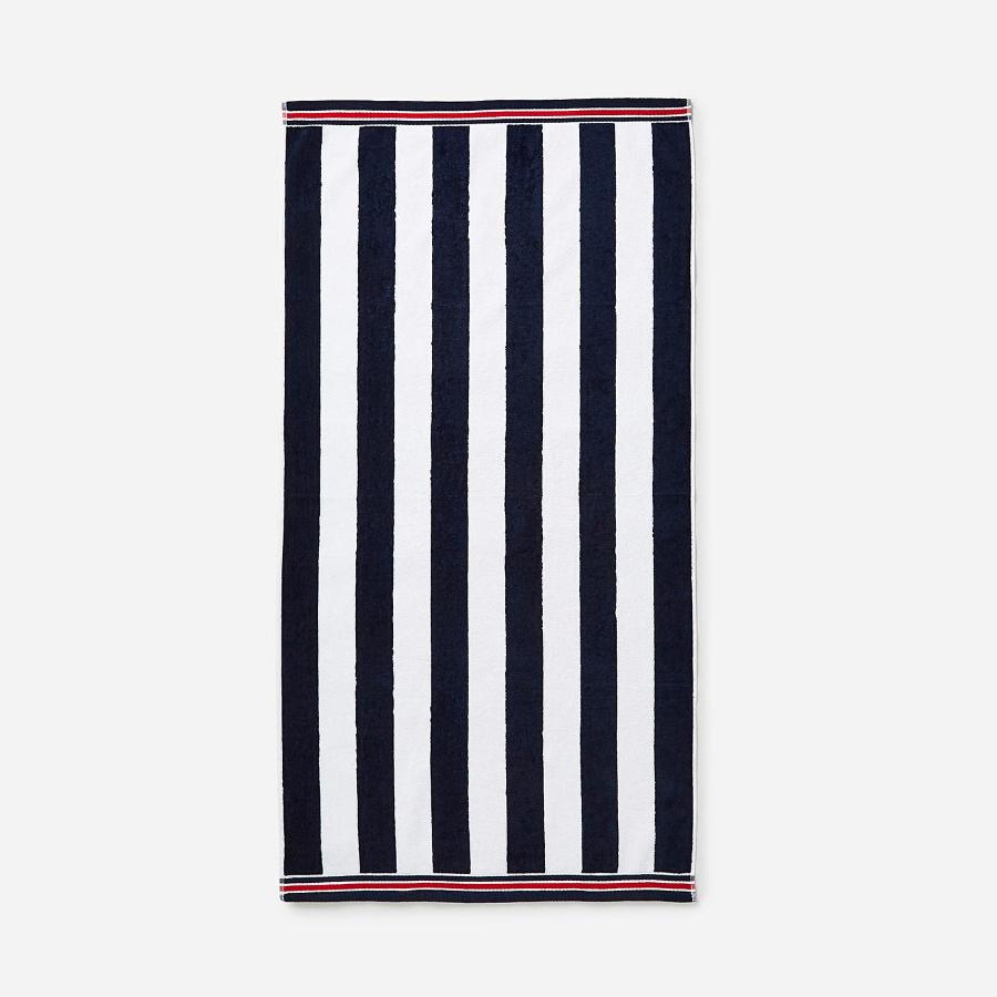 Navy blue striped beach towel