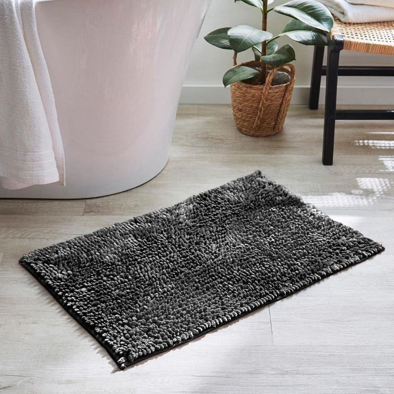 Dark grey bathroom mat with non slip backing. Super soft chenille bobble mats with a plush deep pile.