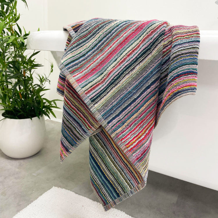 Recycled cotton remnant towels, striped.