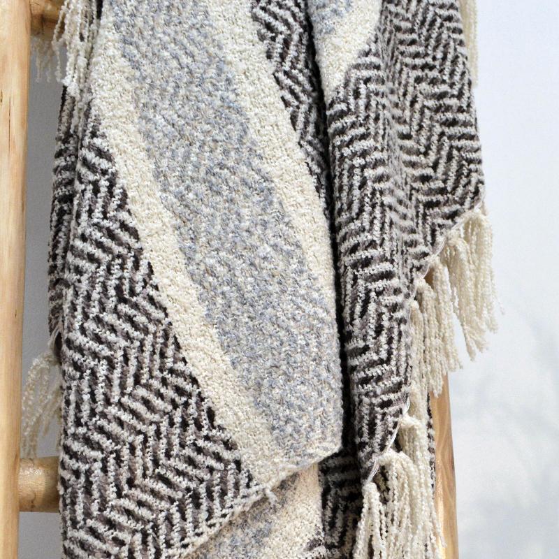 Luxury Grey Herringbone Throws - Super Soft Chenille Blanket with Fringe