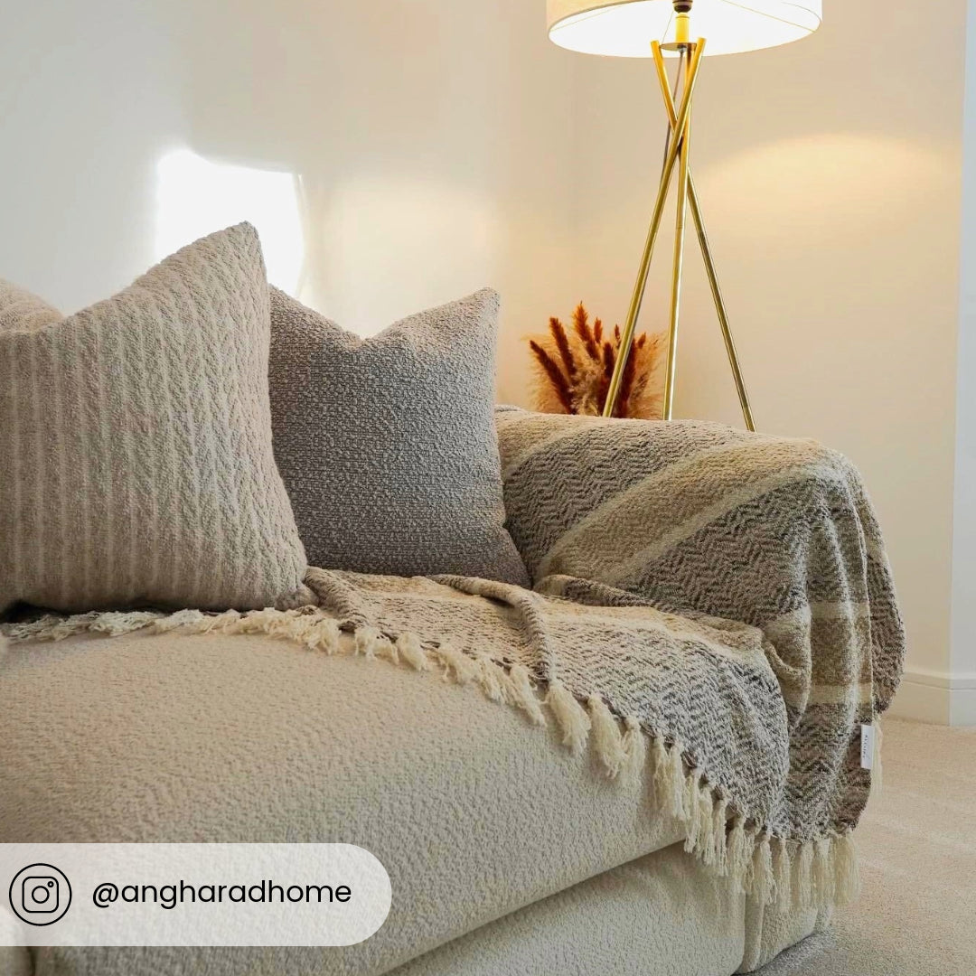 Neutral herringbone throw