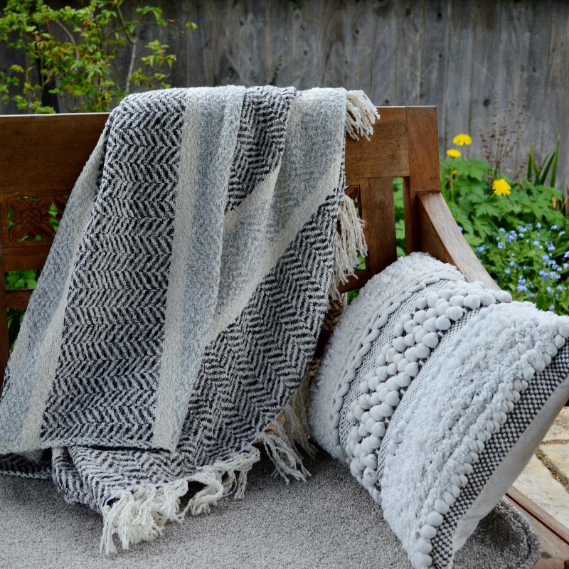 Grey Patterned Throw - Luxury Herringbone Design