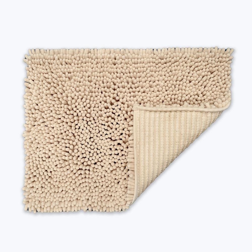 Stone beige jumbo chenille bobble bath mats non slip