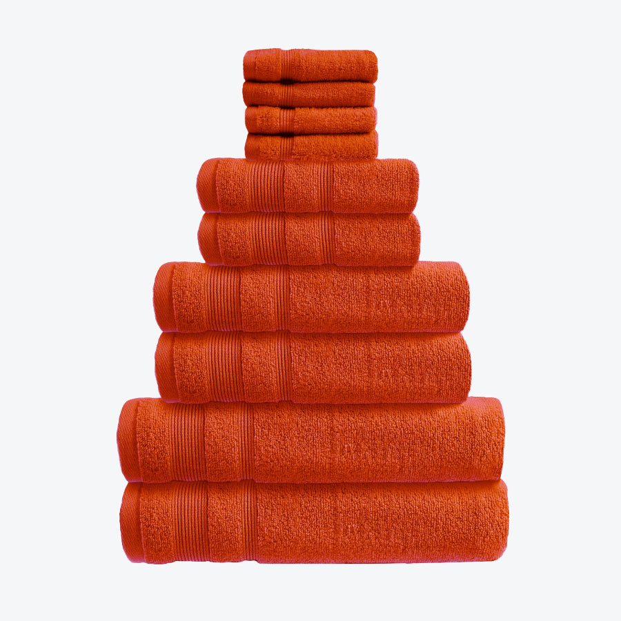 Terracotta Zero Twist 10pc Towel Set Egyptian Cotton Bathroom Towel Bale. Hand Towels, Bath Towels, Bath Sheets, and Face Cloths
