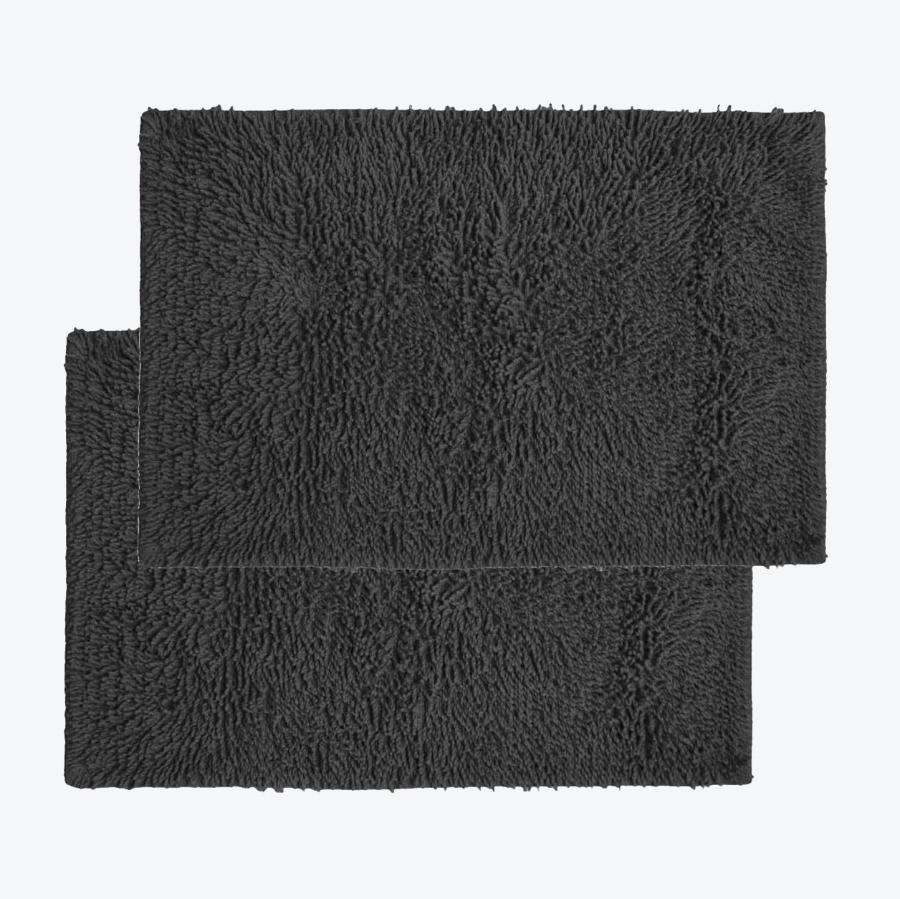 set of grey bath mat, shaggy tumble twist