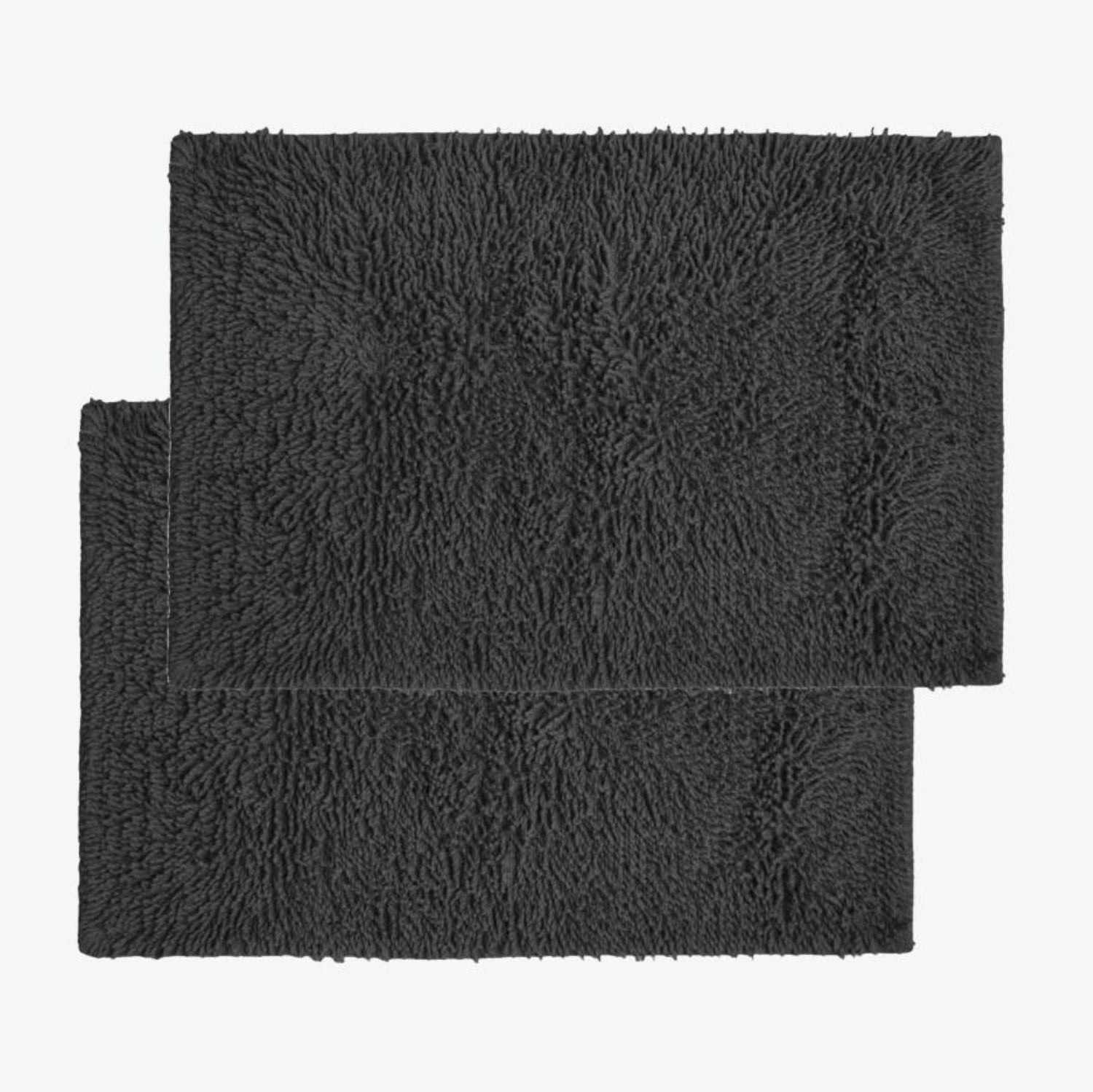 set of grey bath mat, shaggy tumble twist