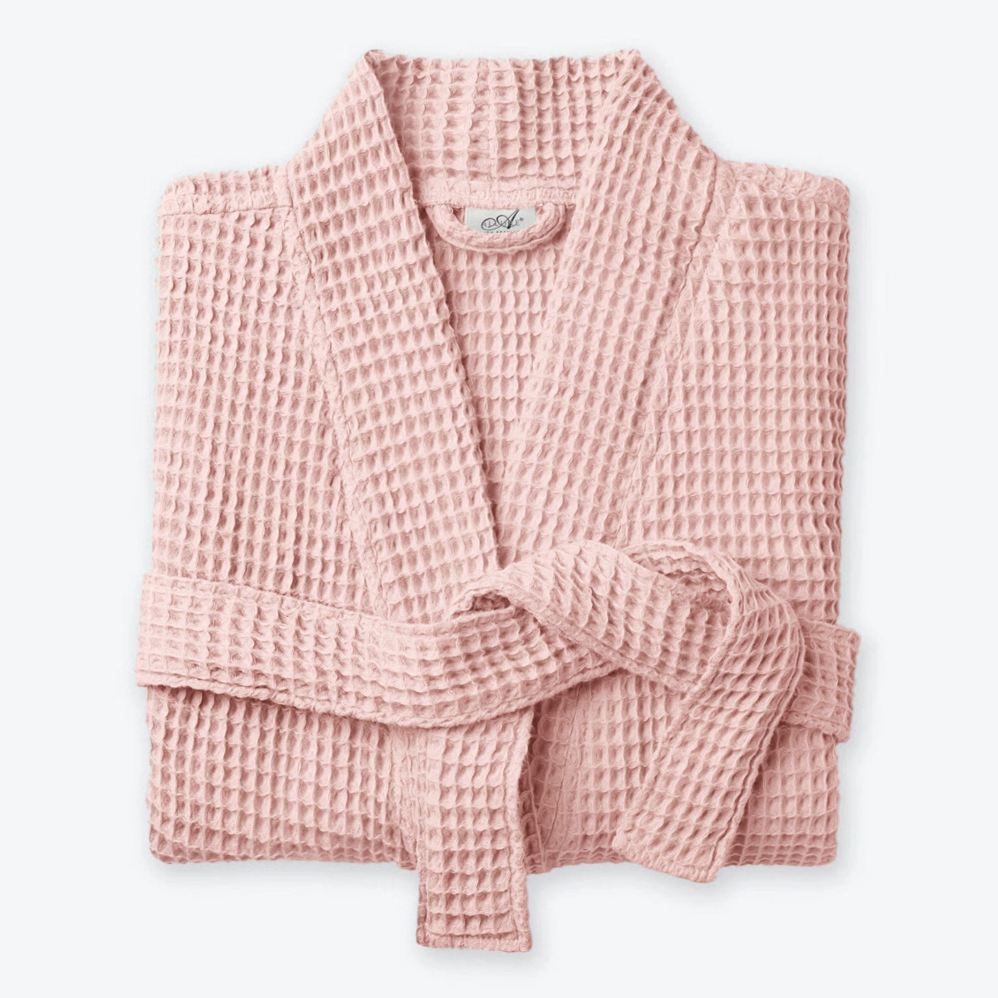 Blush pink spa waffle bathrobe, cosy lightweight bath dressing gown, soft and absorbent.