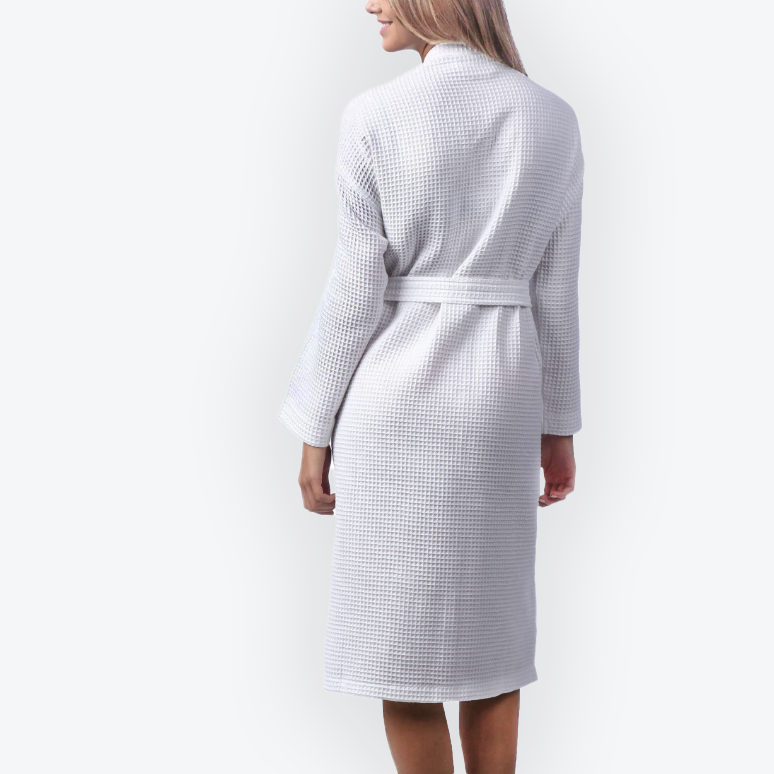 White waffle bath robe, hotel quality spa dressing gown