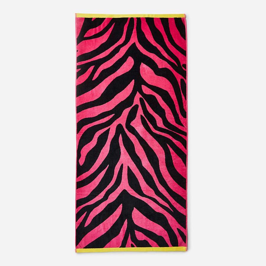 Pink and Black Zebra Patterned Beach Towel made from cotton.