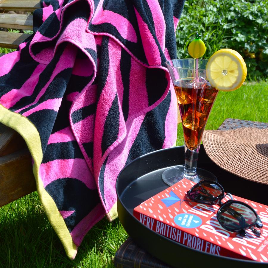 Pink zebra print Y2K beach towel for girls.