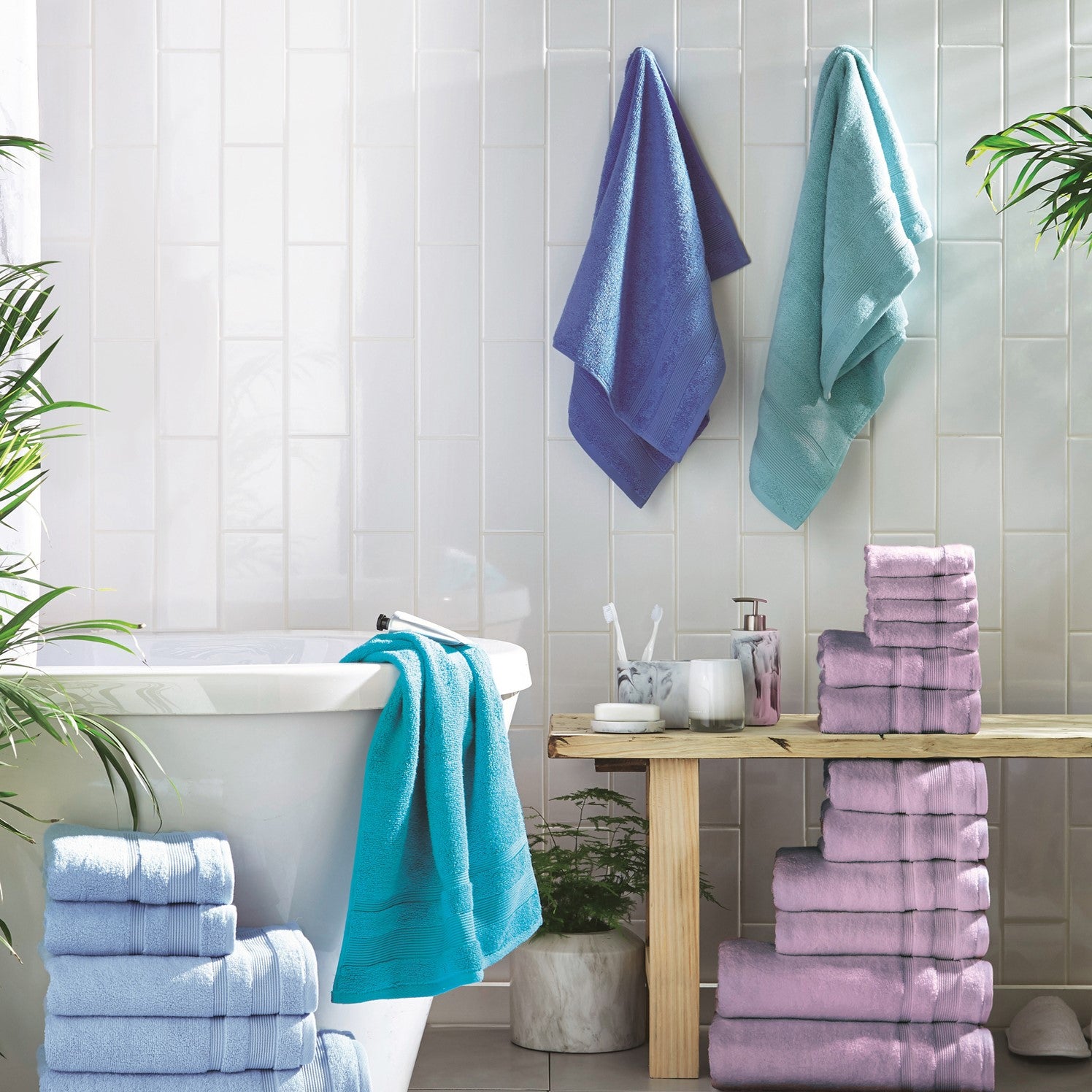 Soft towels to coordinate with bath mats.