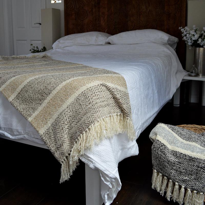 Natural / Grey Herringbone Throws - Luxury Chenille Throws