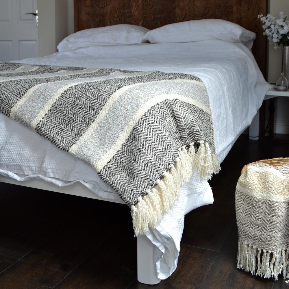 Grey / Natural Herringbone Throws - Luxury Chenille Throws