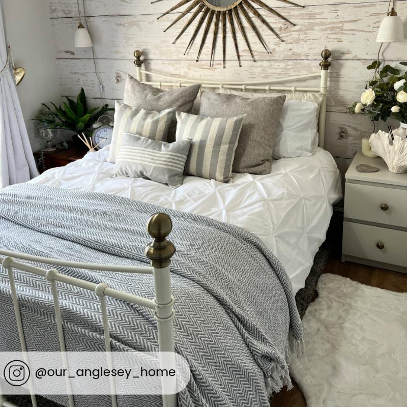 light grey herringbone chevron throw, bedspread.