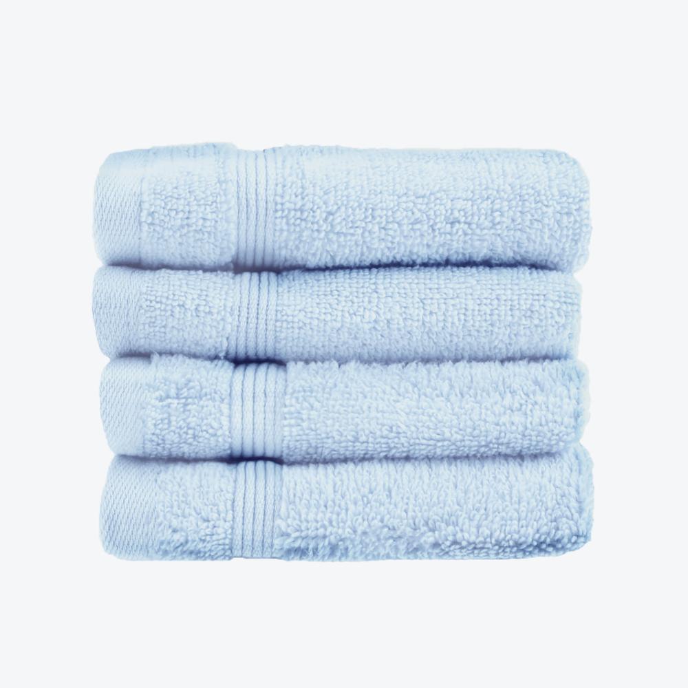 Baby Blue Egyptian Towels 4pk Face Cloths Set- Premium Zero Twist Cotton Flannels