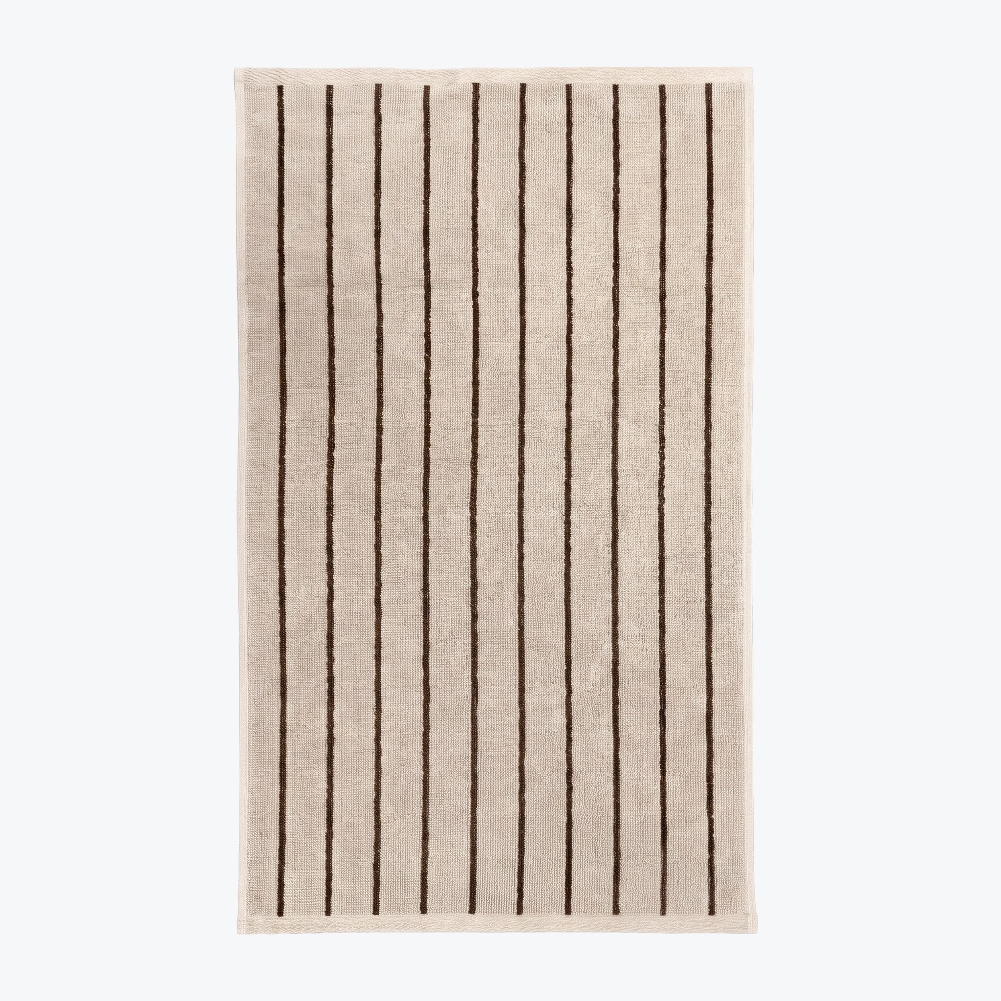 Beige and brown striped towels for the bathroom in a timeless pinstripe pattern - three sizes available for perfect coordination.