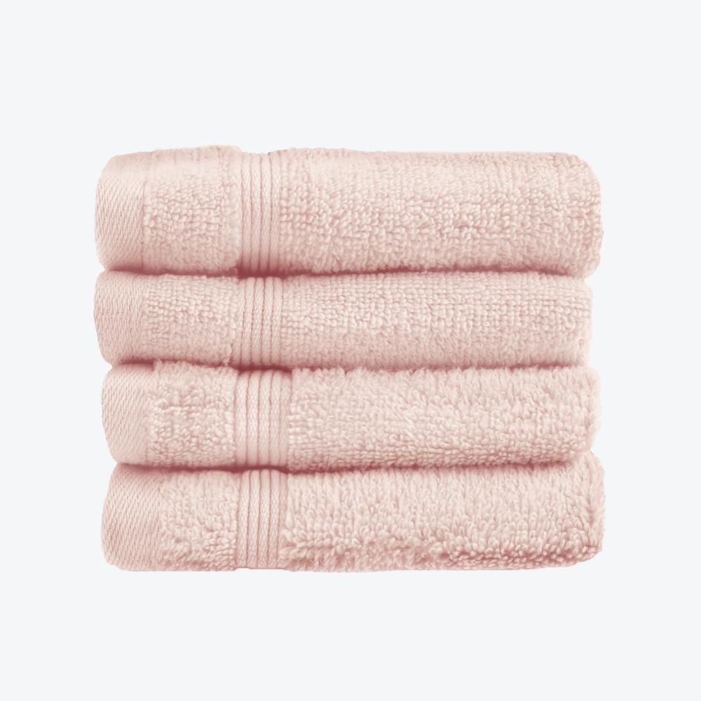 Blush Pink Egyptian Towels 4pk Face Cloths Set- Premium Zero Twist Cotton Flannels
