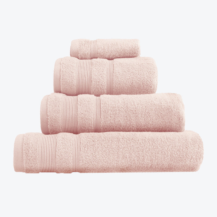 Blush pink Egyptian cotton hand towels and bath towels.