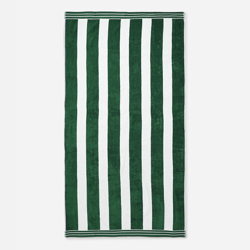 Large cabana beach towels, green/white stripe