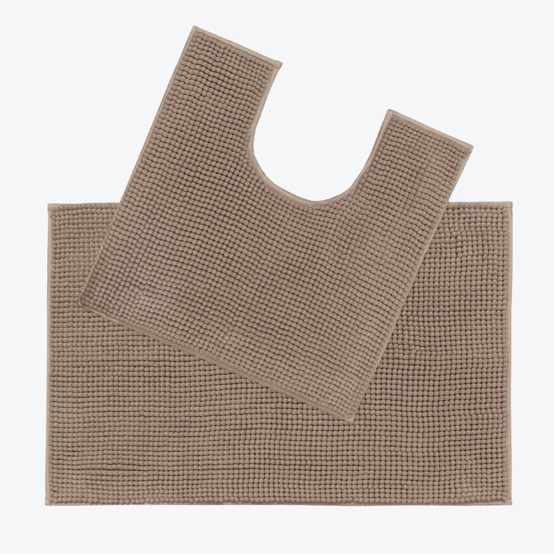 Mocha brown Two Piece Bath and Pedestal Mat Set, chenille bobble bathroom mats.