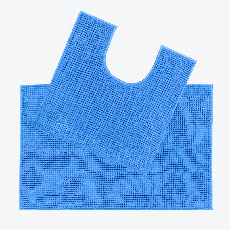 Cornish Blue Two Piece Bath and Pedestal Mat Set, chenille bobble bathroom mats.
