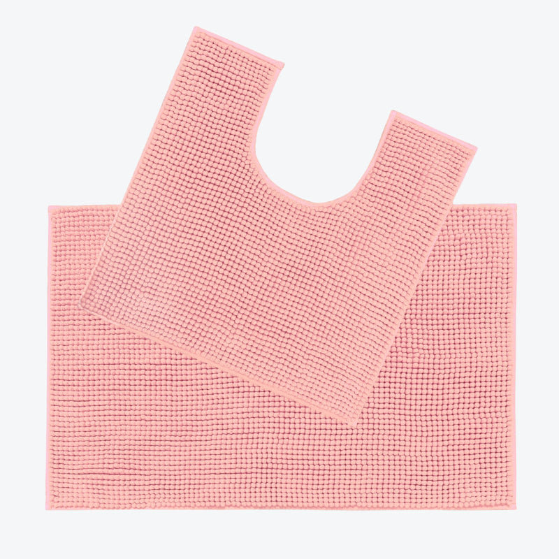 Blush pink Two Piece Bath and Pedestal Mat Set, chenille bobble bathroom mats.