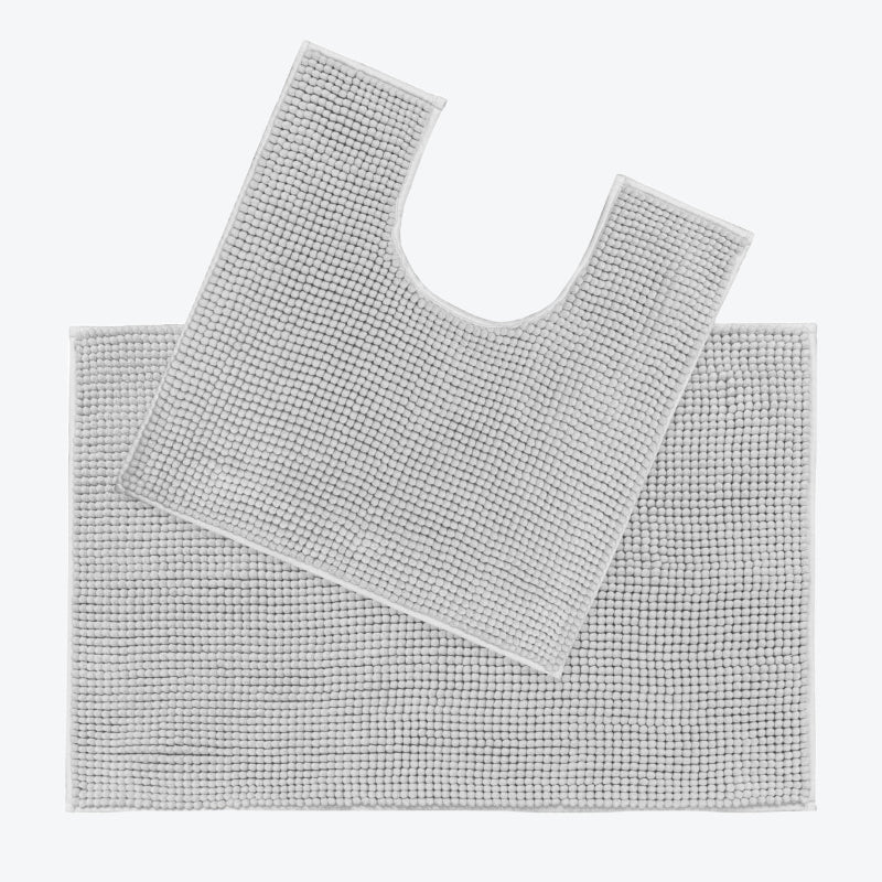 Dove grey Two Piece Bath and Pedestal Mat Set, chenille bobble bathroom mats.
