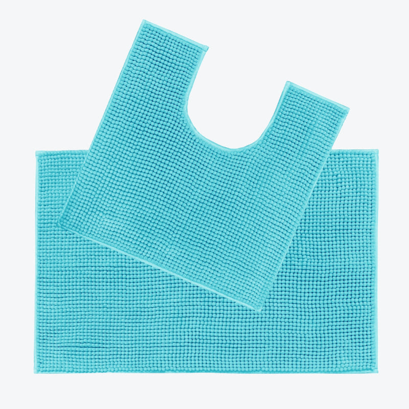Turquoise Two Piece Bath and Pedestal Mat Set, chenille bobble bathroom mats.