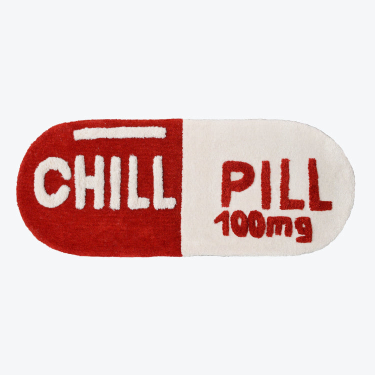 Red Chill Pill Rug - fun novelty bath mat in large size.