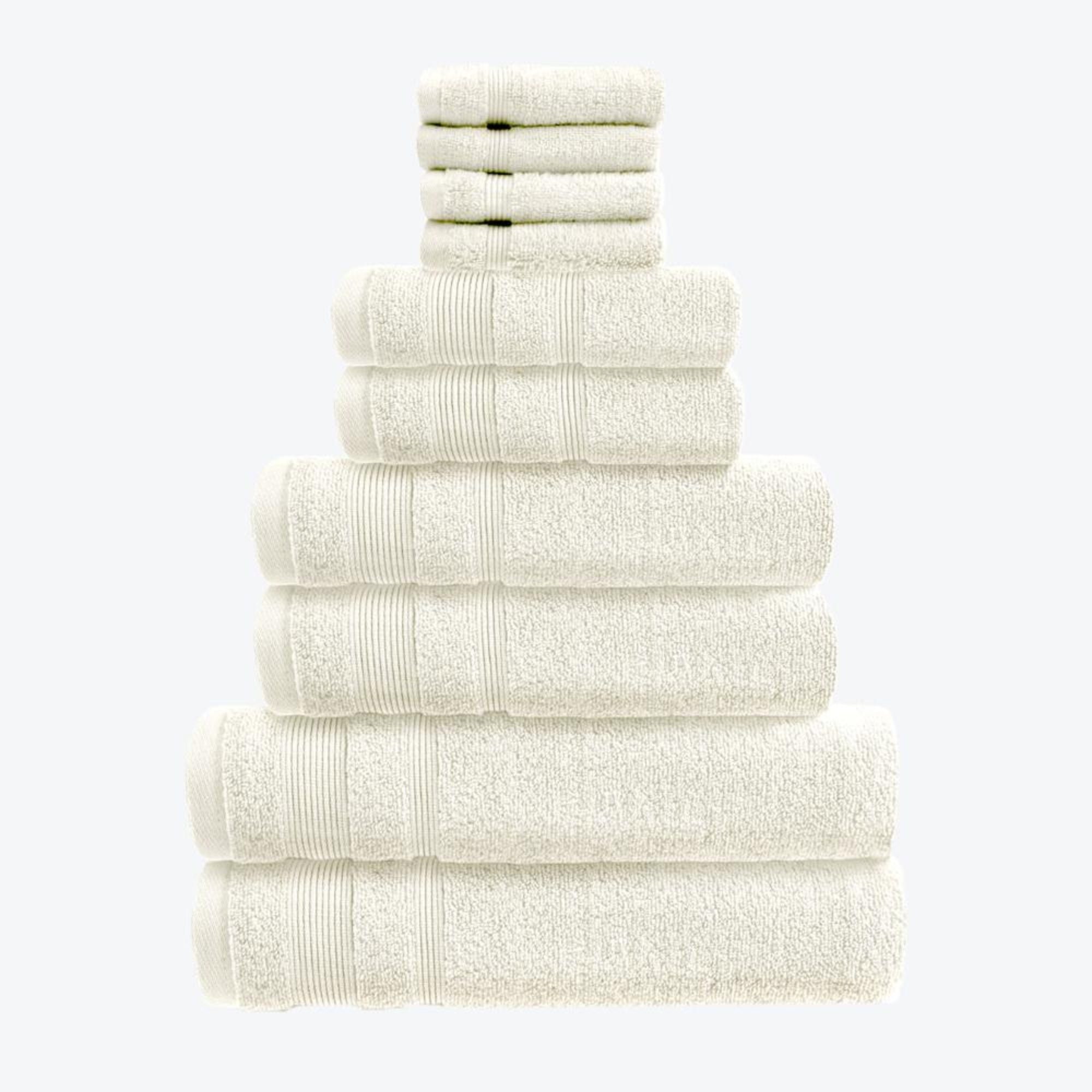 Cream Zero Twist 10pc Towel Set Egyptian Cotton Bathroom Towel Bale. Hand Towels, Bath Towels, Bath Sheets, and Face Cloths