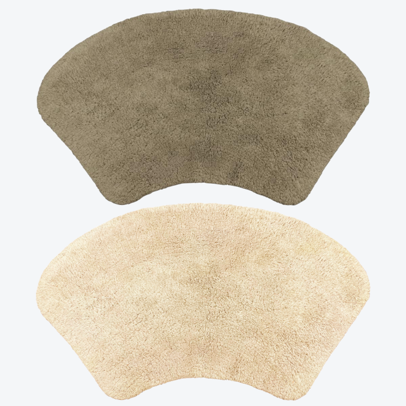 Set of two neutral bath mats in a curved shaped for a shower unit - beige and mocha.
