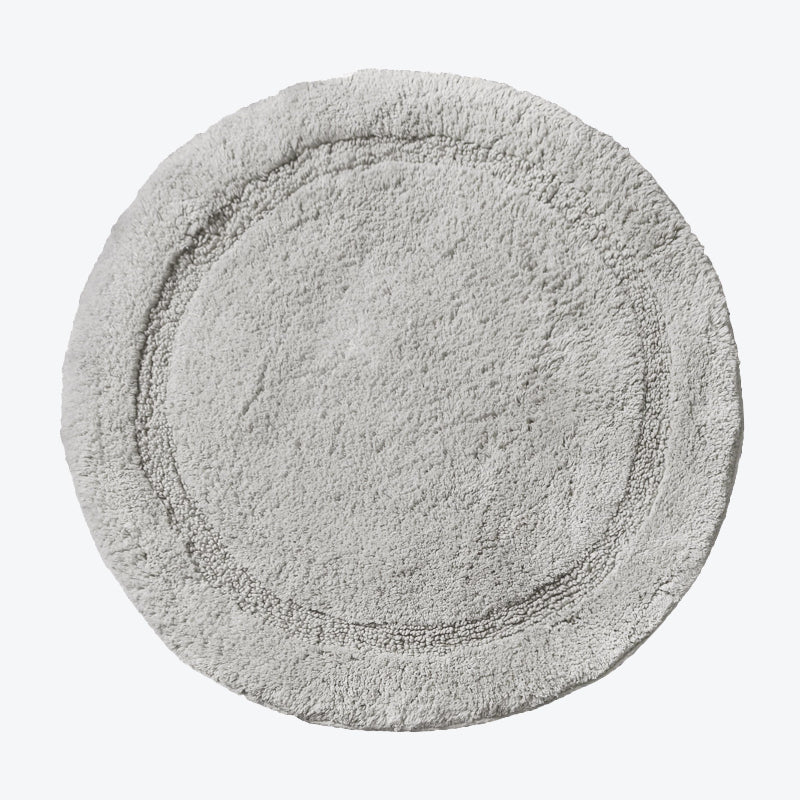 Dove grey round cotton bath mat, non slip backing.