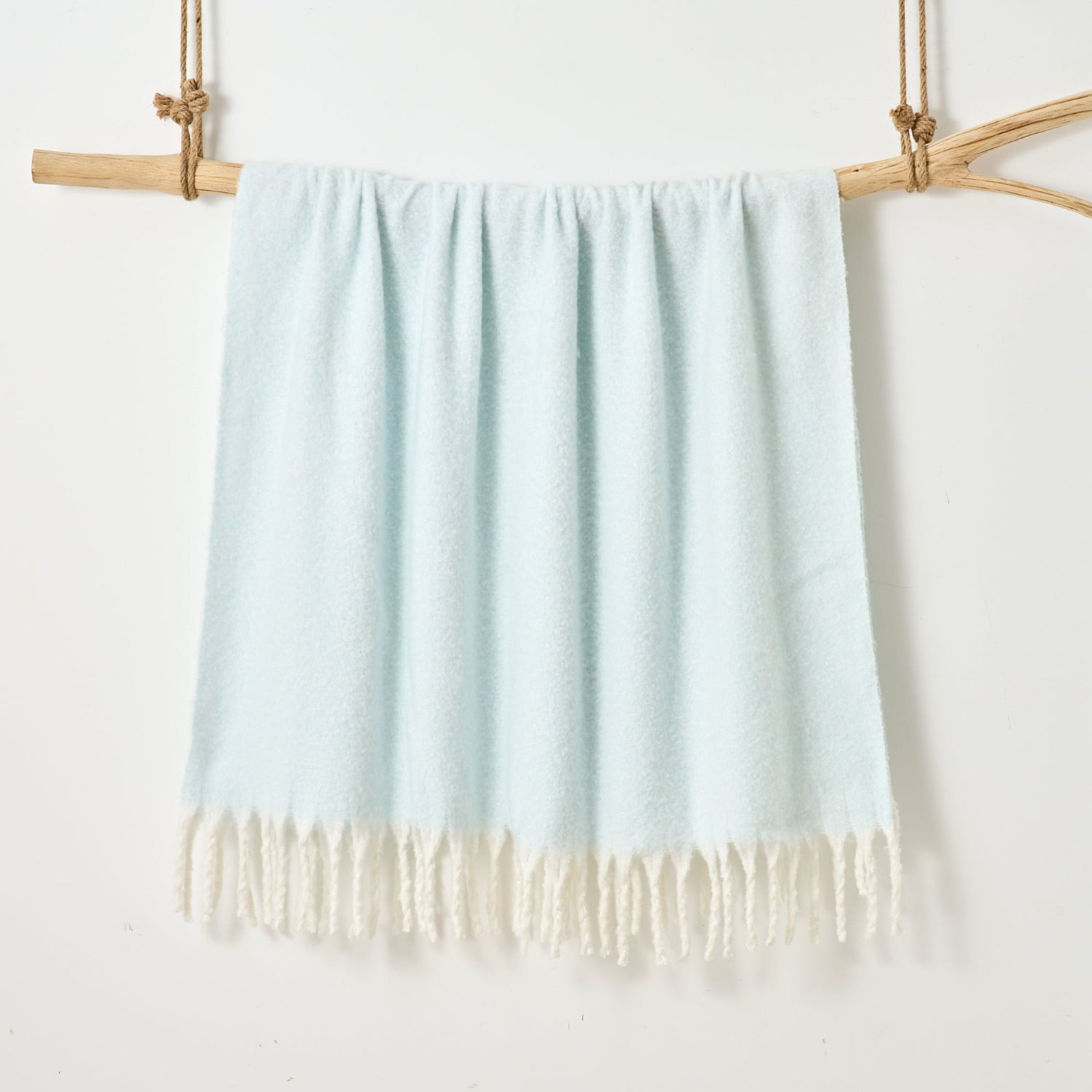 faux mohair throw duckegg hung