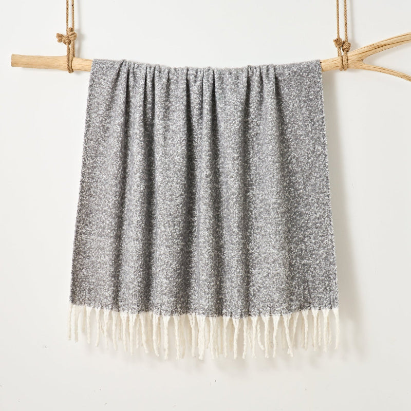 Faux mohair blanket throw in graphite grey, cosy throw for the bedroom.