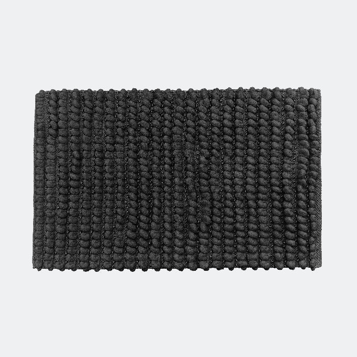 Dark grey bobble bathroom rug with non slip backing. thick chenille bath mat.