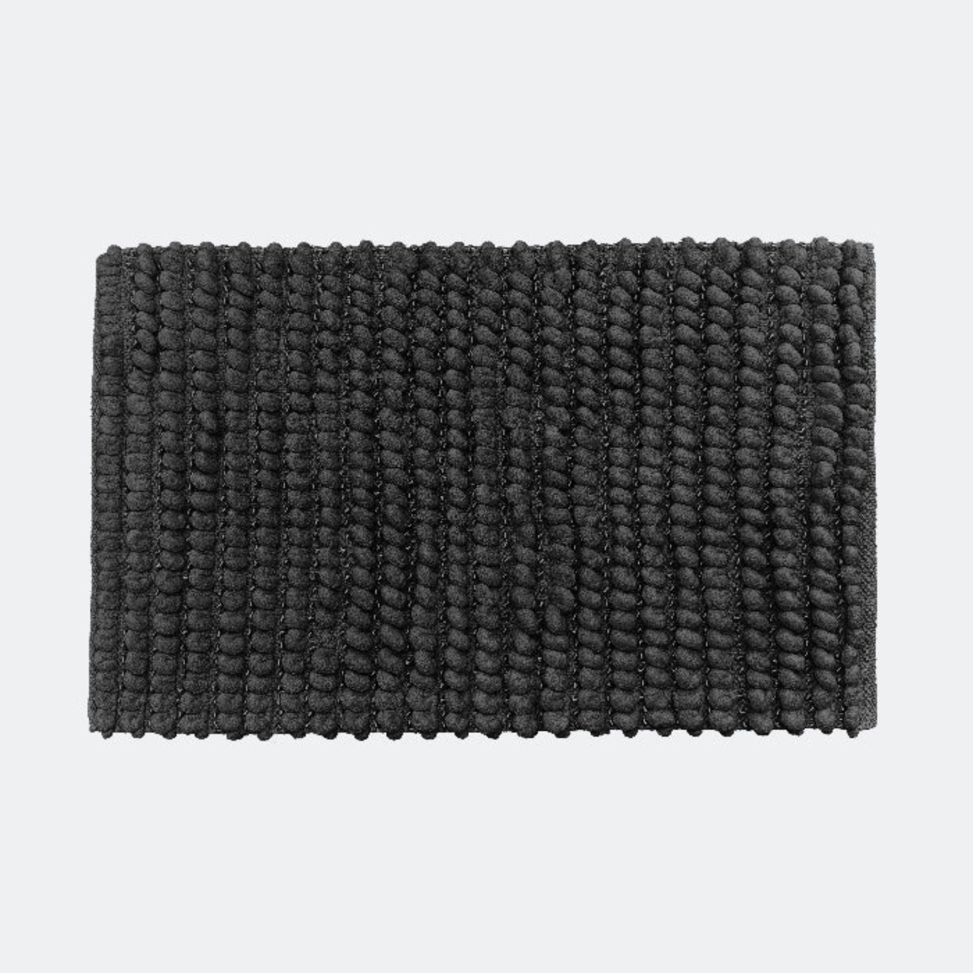 Dark grey bobble bathroom rug with non slip backing. thick chenille bath mat.