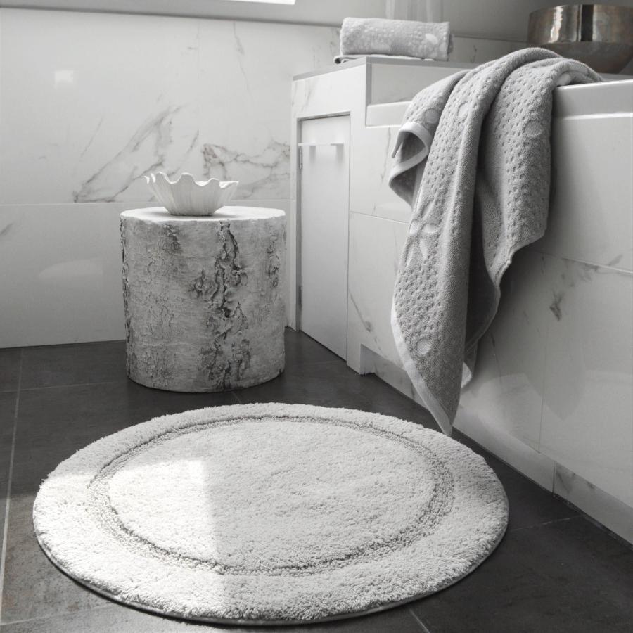 Grey Patterned Marrakesh Floral Towels and Round Bath Mat
