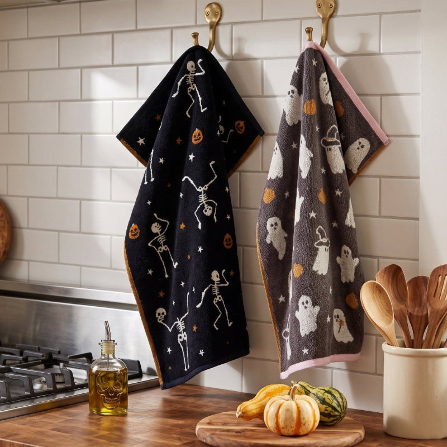 Halloween tea towels for the kitchen in a generous hand towel size.