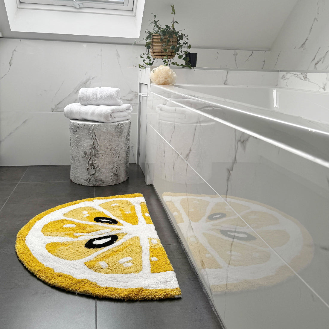 Yellow lemon semi circle bath mat