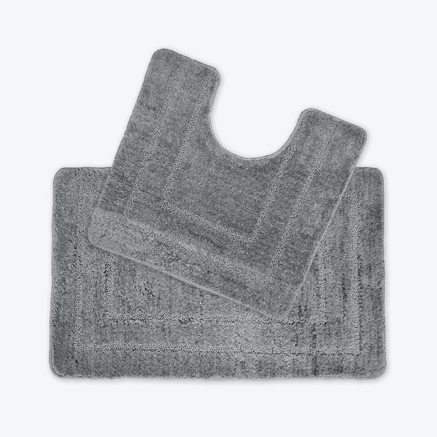 Grey Bath Mat and Pedestal Mat 2pc Bathroom Set Luxury Microfibre Super Soft and Non Slip Mats