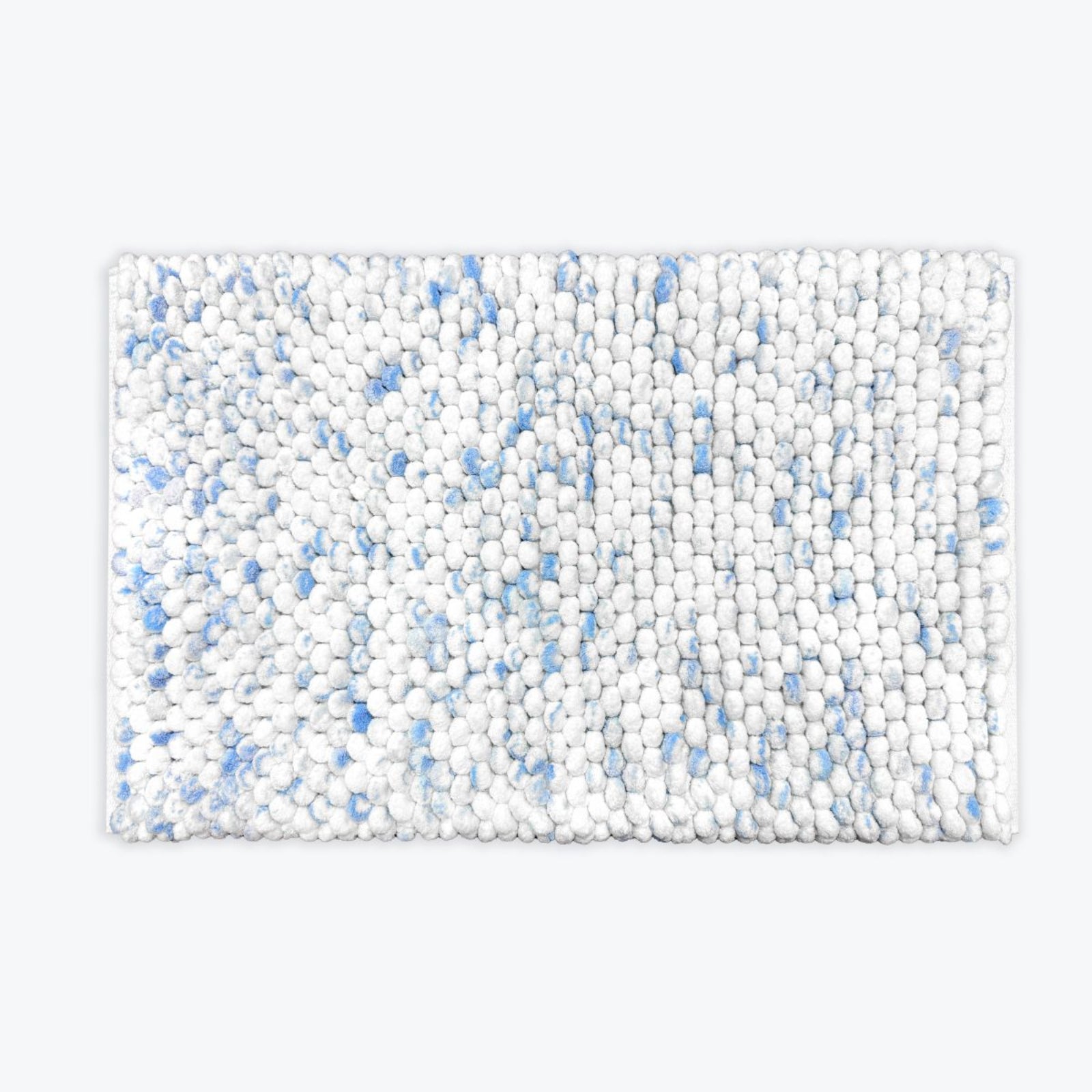 Blue marble bath mats in a deep chunky pile.