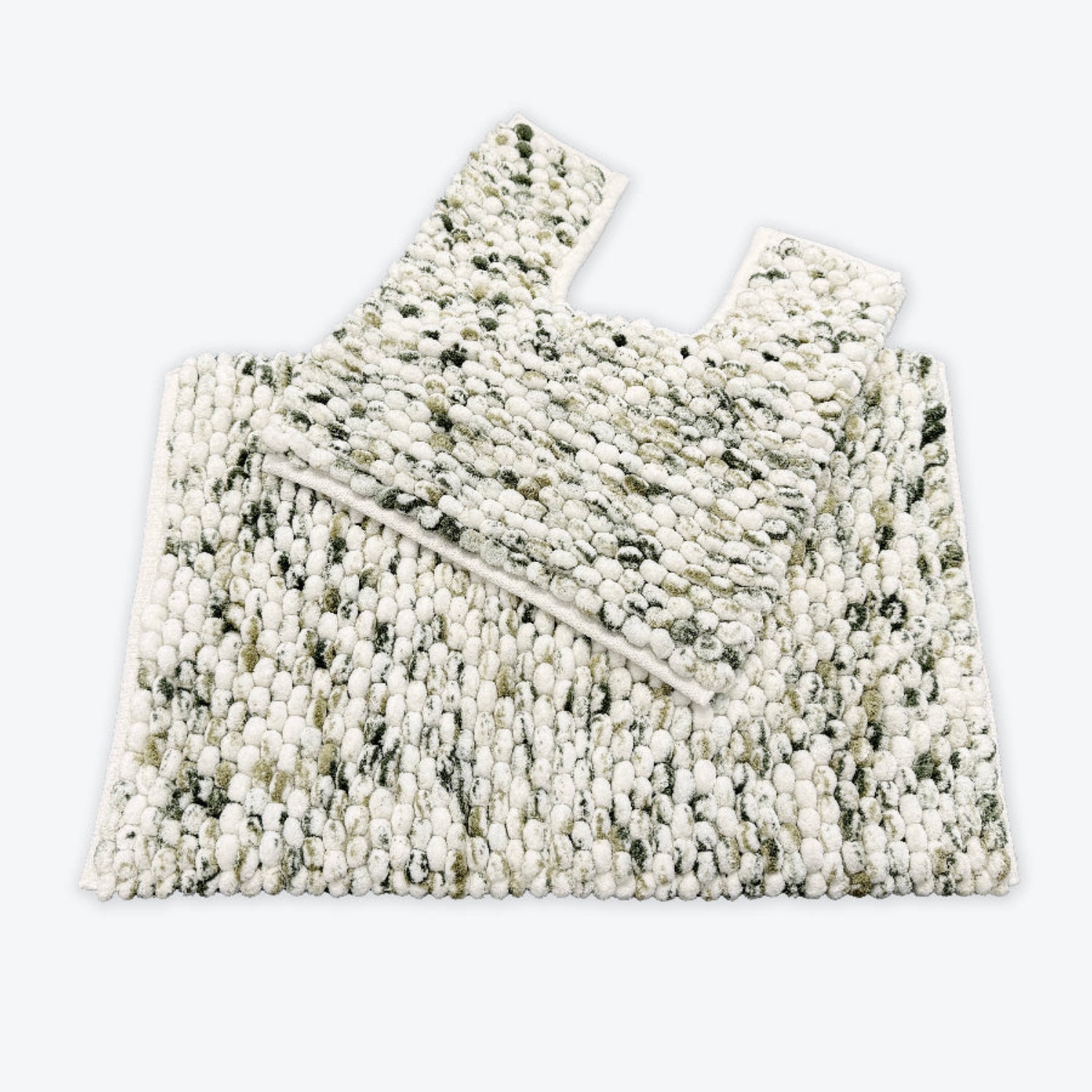 White and green marble bathroom mats set - coordinated toilet mat and bath mat.