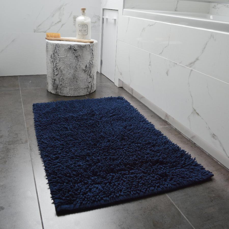 Navy blue tumble twist cotton bath mat
