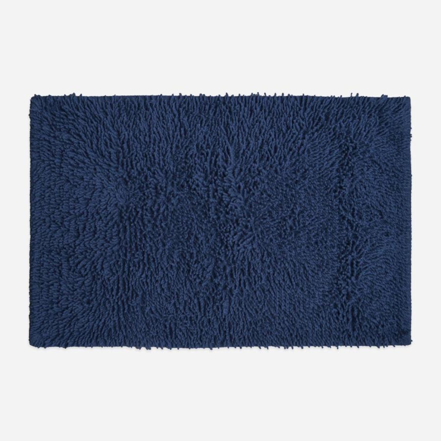 Navy blue cotton bath mat, tumble twist design.