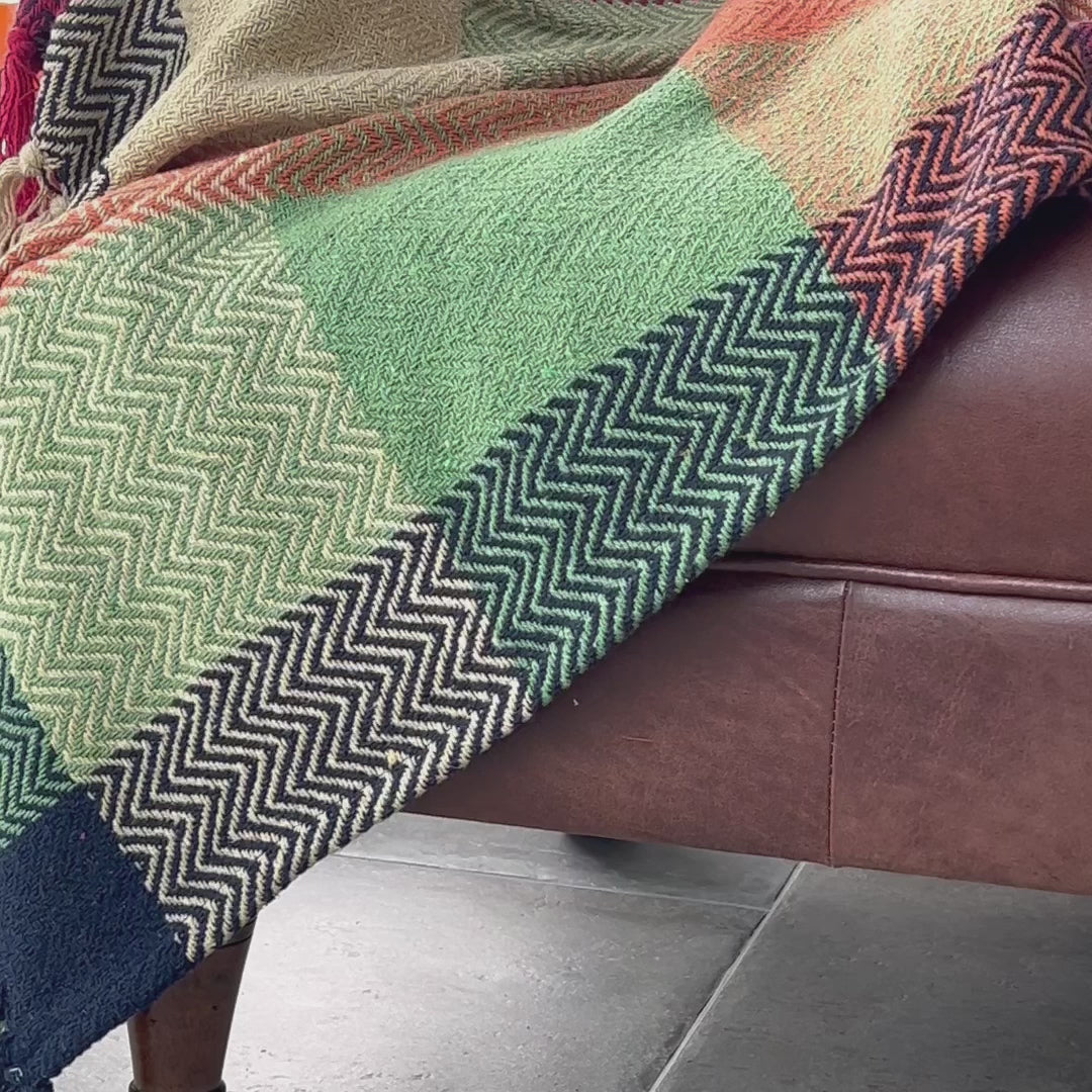 Multicolour check herringbone throw