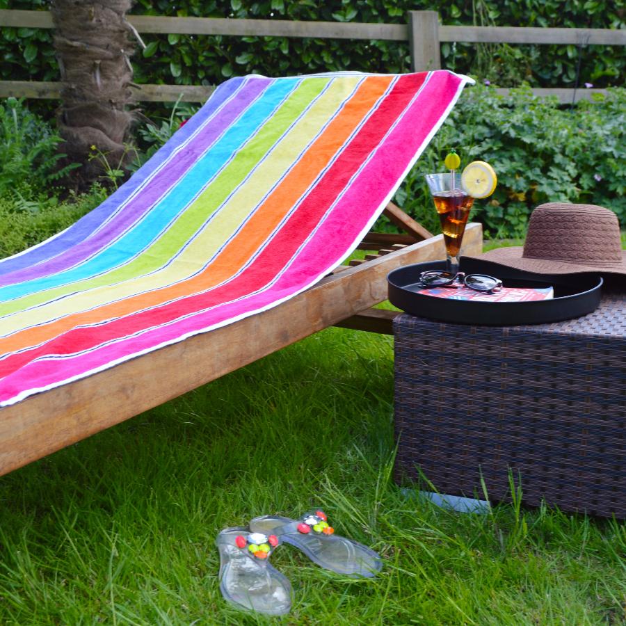 Colourful rainbow beach towel, stripes
