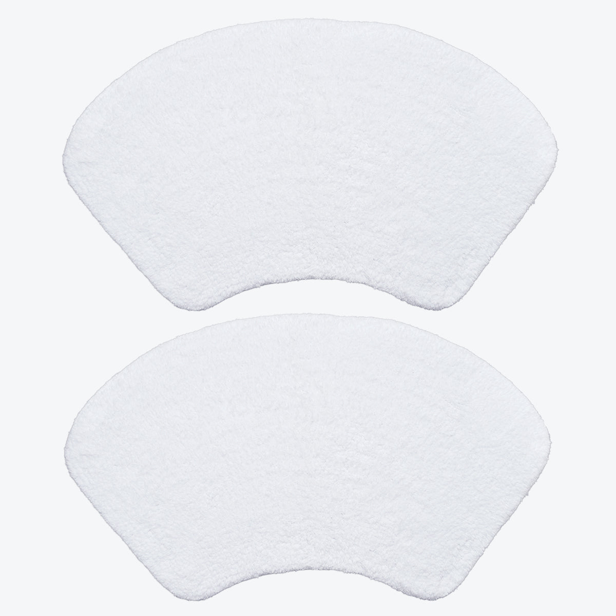 Set of two bath mats in curved shape - for shower units. White shower mats for bathroom.