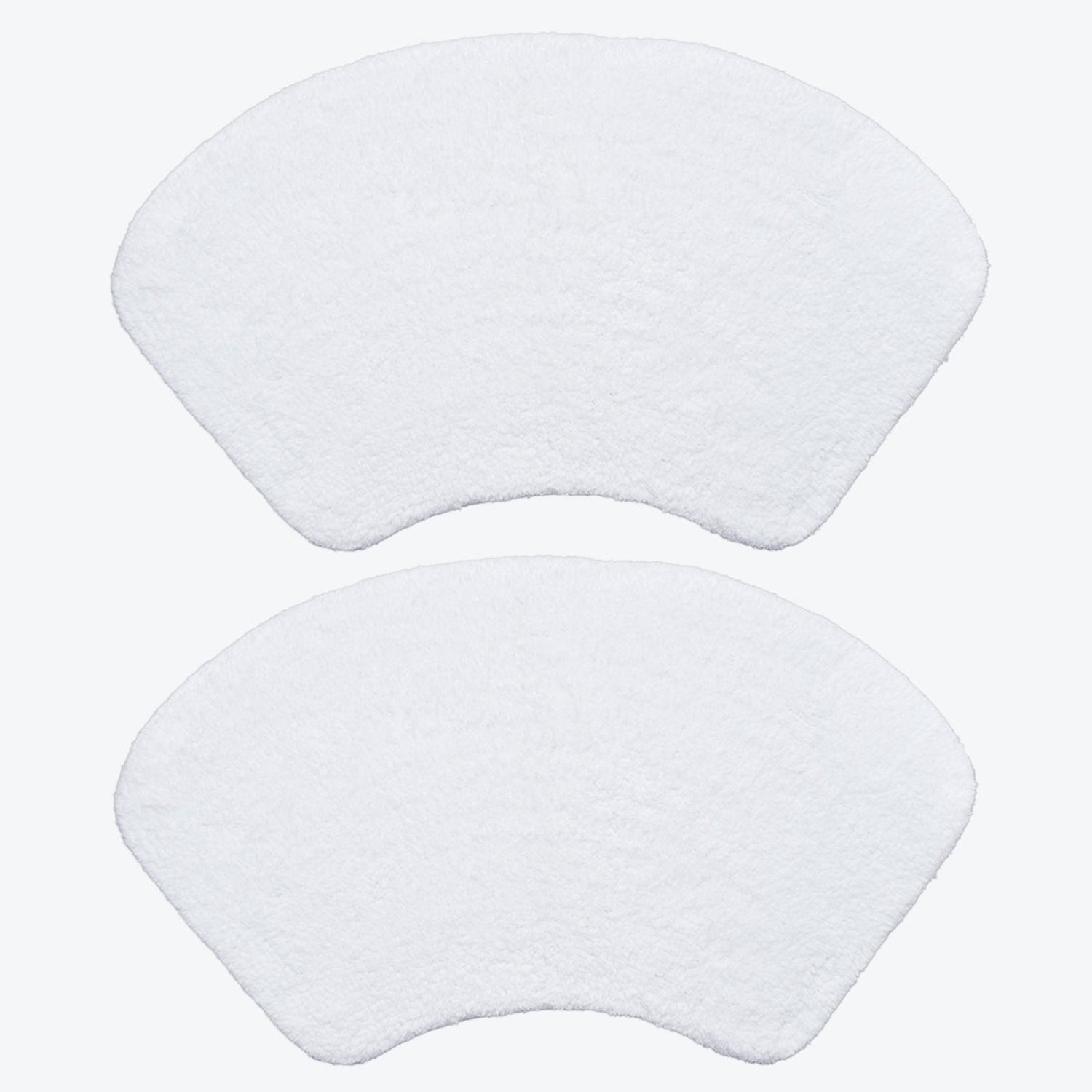 Set of two bath mats in curved shape - for shower units. White shower mats for bathroom.