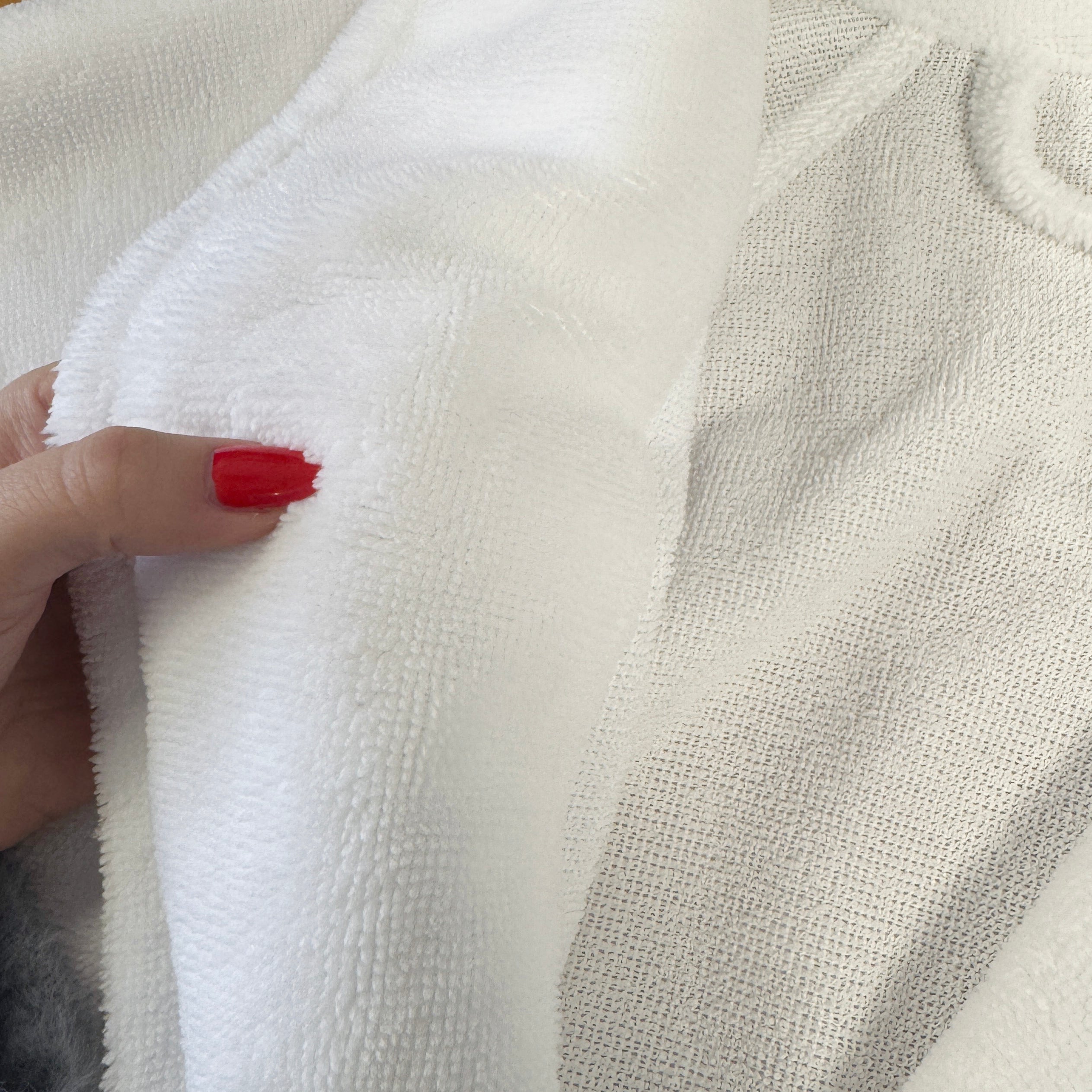 White dressing gown with super soft velour pile.