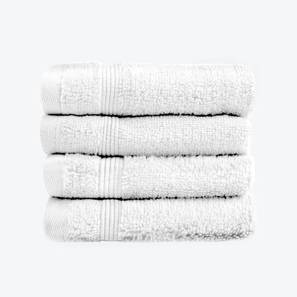 White Egyptian Towels 4pk Face Cloths Set- Premium Zero Twist Cotton Flannels